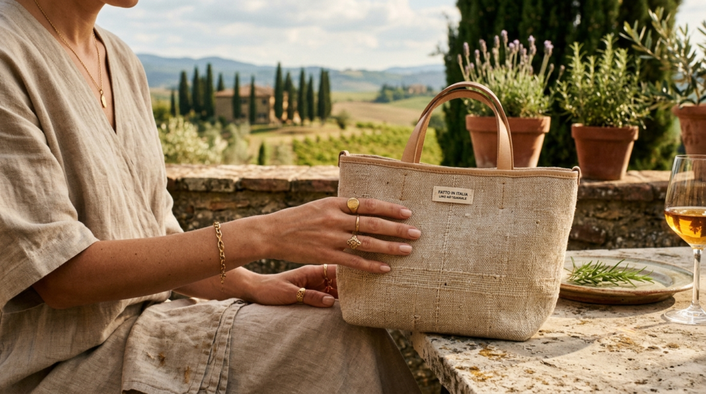 Fashion editorial style: Close-up of a womans hands holding