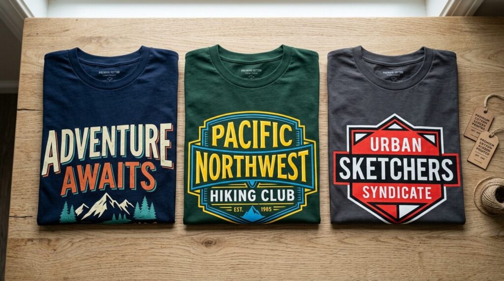 Flat lay overhead shot of three folded premium cotton t-shir
